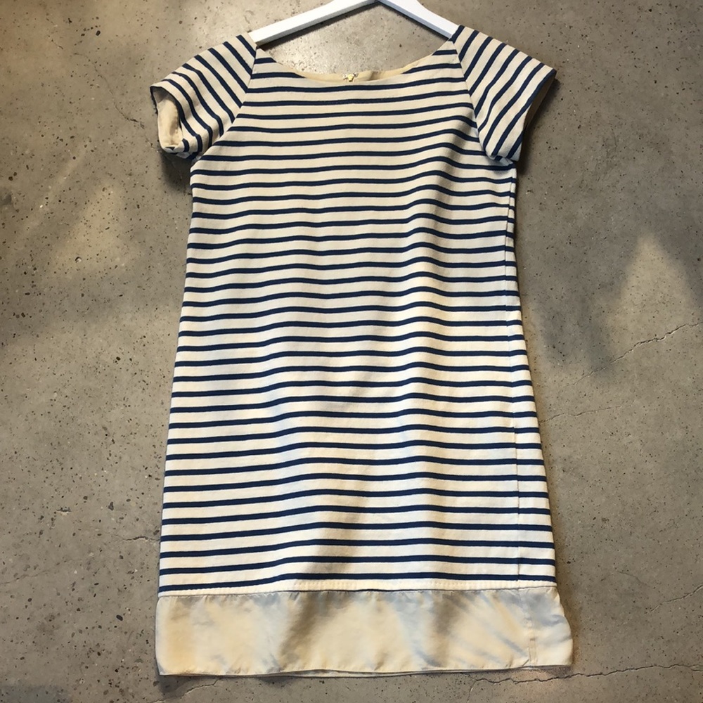 Rochas PS/12 Blue and Ivory Striped Short-Sleeve Shift Dress